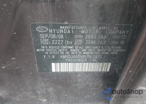 2008 Hyundai Elantra Gls/Se from USA, damaged, VIN KMHDU46DX8U582471